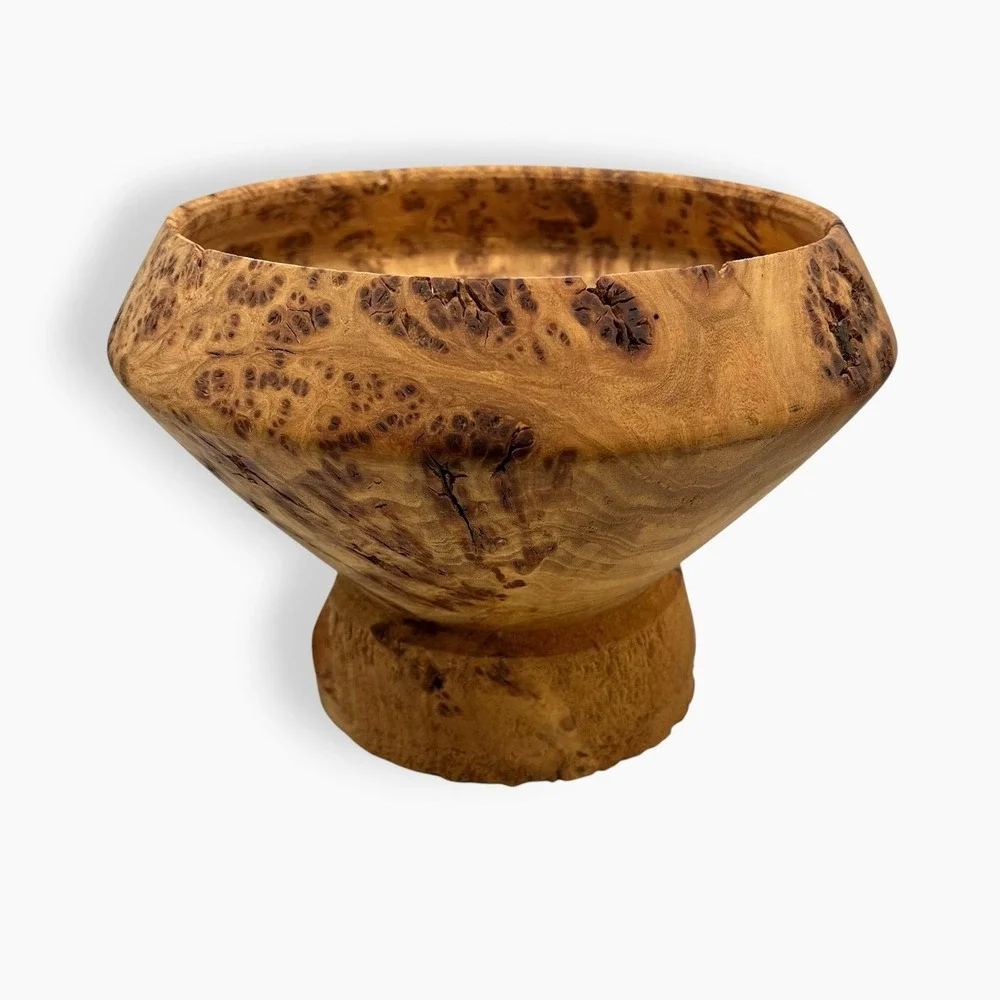 Burl Bowl Native American Wood Carved Pedestal Raised